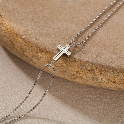 Minimalist Double Layer Cross Stainless Steel Bracelet for Women – Stylish Beaded Chain Jewelry