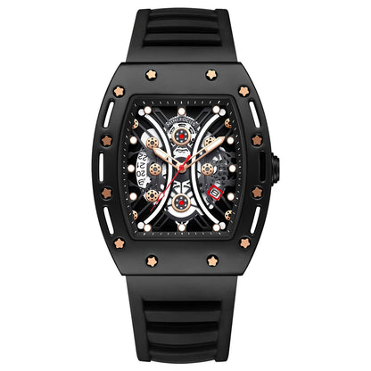 MINIFOCUS Men’s Hot Barrel‑Shaped Sport Watch Curved Glass Skeleton Dial Automatic Luminous Waterproof Watch Gift for Boyfriend