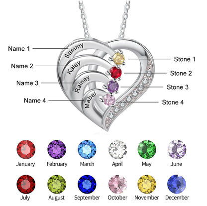 Family Custom Birthday Stone Engraved Heart-shaped Pendant Stainless Steel Necklace with Originality Drawer Jewelry Box Gifts