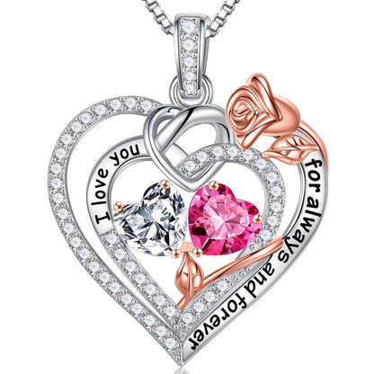 Fashion Double Heart Crystal Necklace with Rose Box – Perfect Gift Set for Women on Valentine's or Mother’s Day