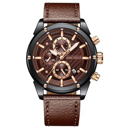MINIFOCUS Men’s Fashion Business Watch – Bestseller Luminous Waterproof Quartz Timepiece with Genuine Leather Strap for Men