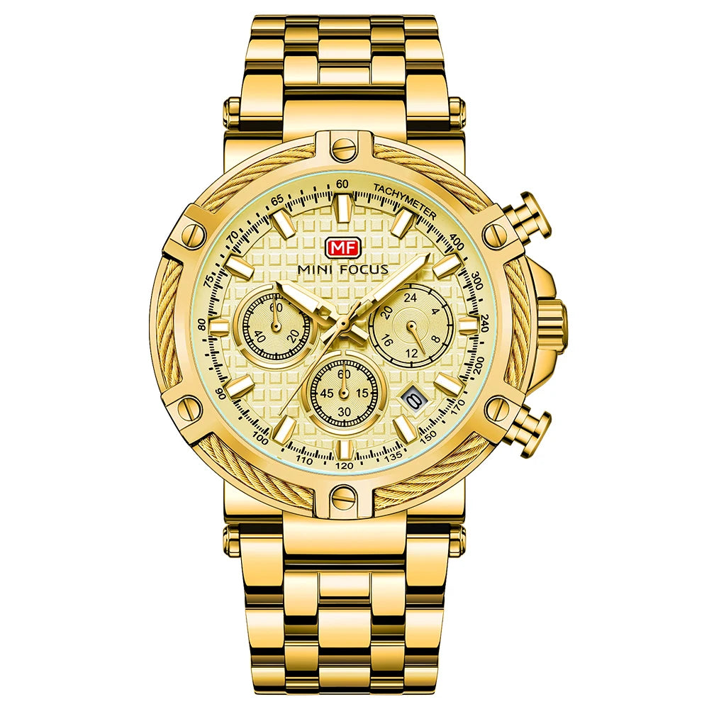 MINIFOCUS Men's Luxury Business Casual Watch Waterproof Quartz Wristwatch Luminous Stainless Steel Fashion Chronograph for Work
