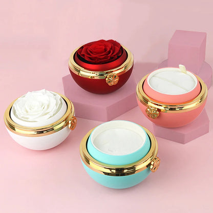 New Rotating Round Real Preserved Eternal Rose Gift Box Necklace or Ring Jewelry Storage Box