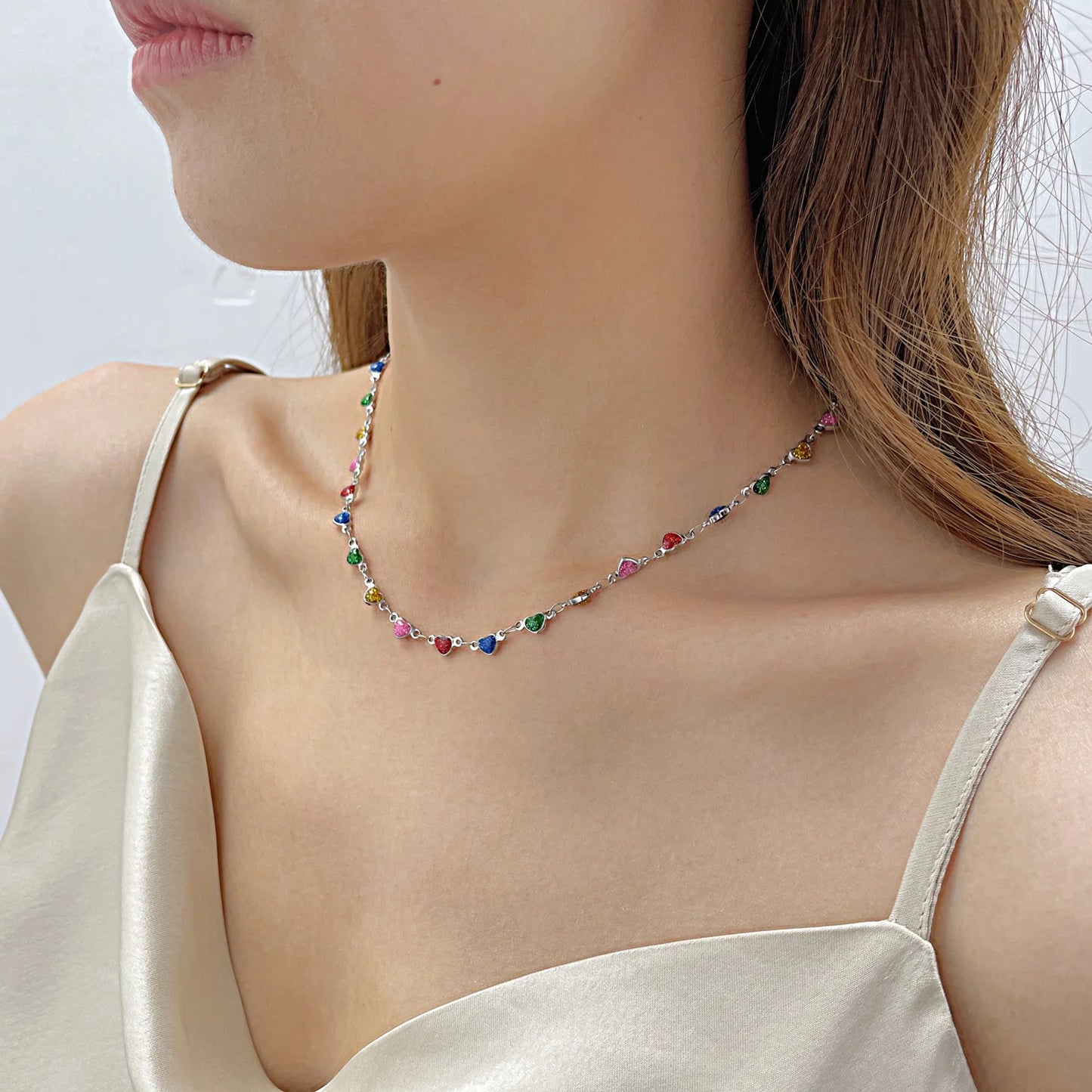 Summer New Colorful Heart Necklace for Women - Minimalist Stainless Steel Collarbone Jewelry