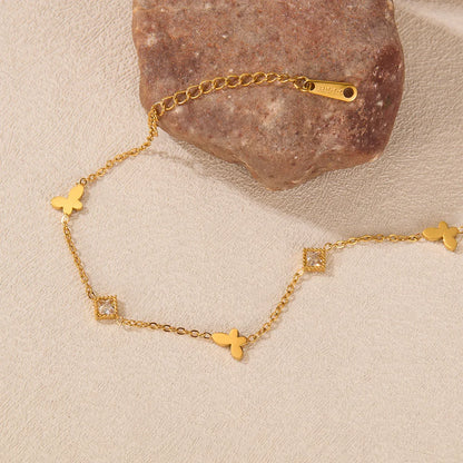 Minimalist Square Zircon Butterfly Bracelet for Women – Trendy Stainless Steel Titanium Chain, INS Style Jewelry in Bulk