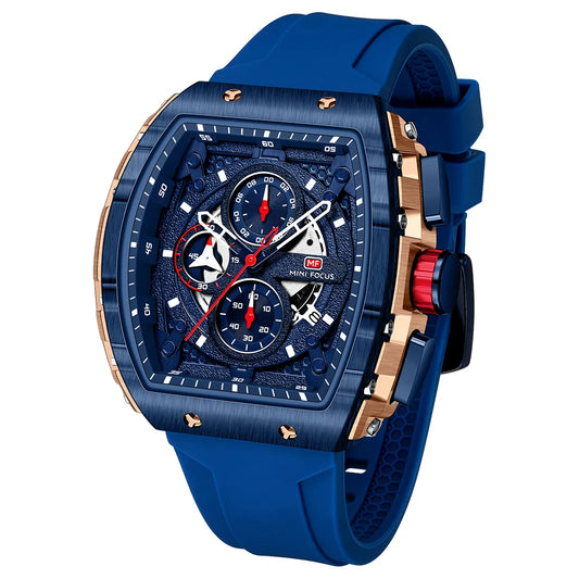 MINIFOCUS Luxury Mens Sports Watch Barrel Curved Glass Waterproof Luminous Automatic Analog Wristwatch for Outdoor & Business