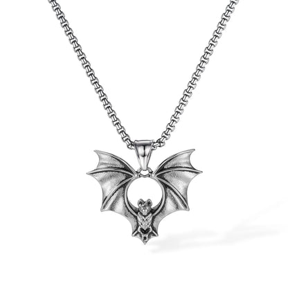 Men’s Bat Pendant Necklace – Gothic Punk Stainless Steel Chain with Creative Hip Hop Style