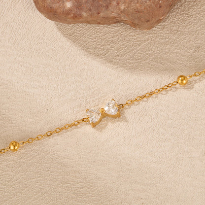 Elegant Bow Knot Zircon Bracelet for Women – Gold Stainless Steel Minimalist Titanium Steel Jewelry