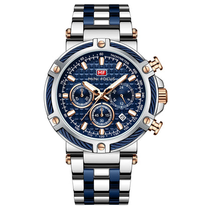 MINIFOCUS Men's Luxury Business Casual Watch Waterproof Quartz Wristwatch Luminous Stainless Steel Fashion Chronograph for Work