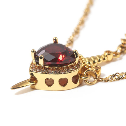 Hot Red Zircon Love Dagger Sword Pendant Collarbone Chain Double Valentine's Day Couple Necklace Real Preserved Rose Teddy Bear