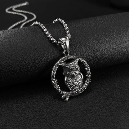 Men’s Vintage Owl Pendant Necklace – Creative Stainless Steel Animal Jewelry with Retro Style