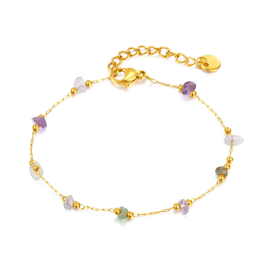 Boho Colorful Natural Stone Bracelet for Women – Luxury Gold-Plated Titanium Chain Ethnic Style Jewelry