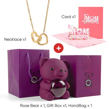 2025 New Beautiful 3D Mother's Day Card Roses Teddy Bear and Necklace Best Personalized Unique Mother’s Day Gifts for Mom