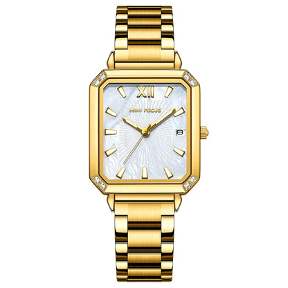 MINIFOCUS Women's Luxury Mini Square Watch Mother-of-Pearl Dial Luminous Stainless Steel Band Fashion Watch Gift for Women