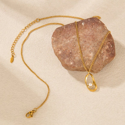Geometric Pearl Pendant Necklace for Women – Trendy Irregular Stainless Steel Choker Chain