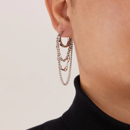 Men’s Stainless Steel Tassel Chain Stud Earring – Trendy Punk Style Titanium Steel Ear Accessory