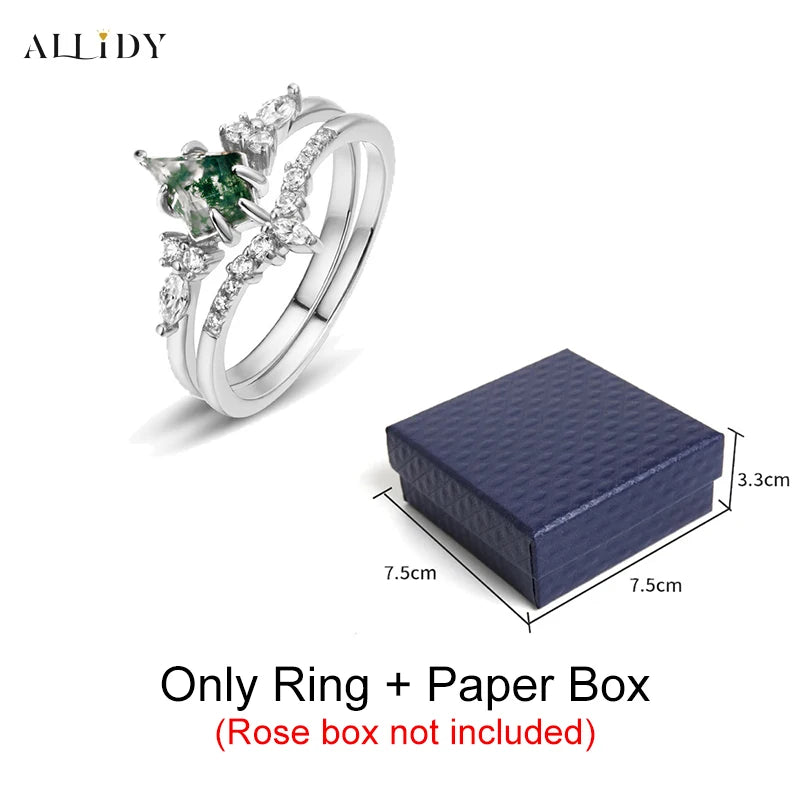 Green Moss Stone Stainless Steel Two-piece Ring Set with Creative Rose Drawer Jewelry Box Proposal Declaration Wedding Gifts Box