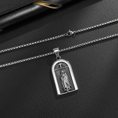 Men’s Retro Punk Cross & Geometric Block Pendant Necklace – Stainless Steel Titanium Hip Hop Jewelry