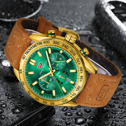MINIFOCUS Men’s Casual Quartz Watch Genuine Crazy Horse Leather Strap Luminous Waterproof Fashion Timepiece Watch Gift for Him