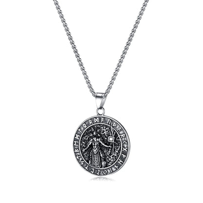 Men’s Viking Odin Pendant Necklace – Norse Mythology Stainless Steel Rune Amulet Jewelry