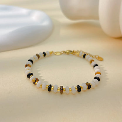 Bohemian Style Beaded Bracelet for Women – Retro Stainless Steel Tiger Eye Stone Dopamine Colorful Layered Wristband