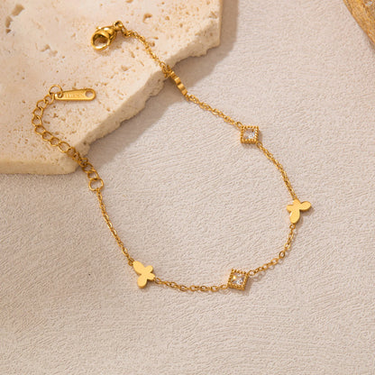 Minimalist Square Zircon Butterfly Bracelet for Women – Trendy Stainless Steel Titanium Chain, INS Style Jewelry in Bulk