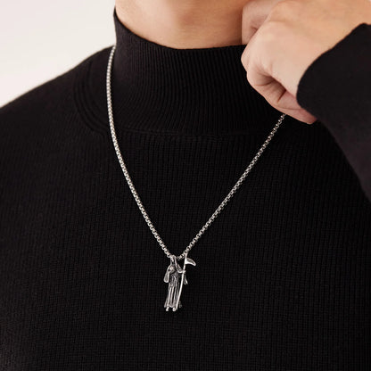 Men’s Reaper Scythe Pendant Necklace – Retro Punk Stainless Steel Grim Reaper Charm Chain