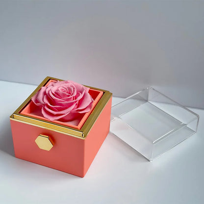 Rotation Real Rose Valentine's Day Marriage Acrylic Jewelry Gift Boxes 100 Languages Projection Necklace for Women Girl Lover