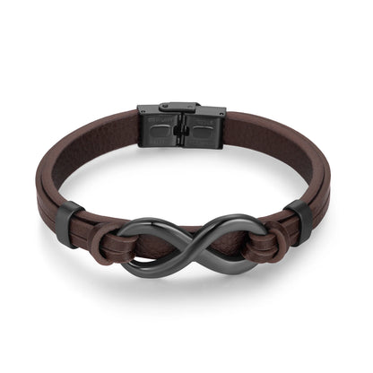 Men’s Infinity Symbol Leather Bracelet – Adjustable Stainless Steel Wristband, European Street Style