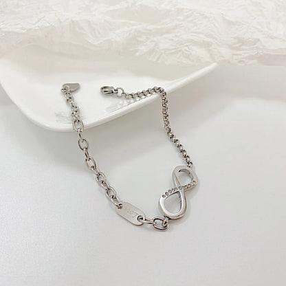INS Style Stainless Steel Number 8 Zircon Chain Bracelet for Women