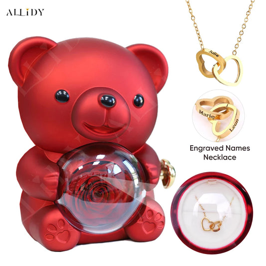Rose Bear Gift Box with Personalized Custom Necklace For Girlfriend Women Valentine's Day gift Mother's Day Birthday Set