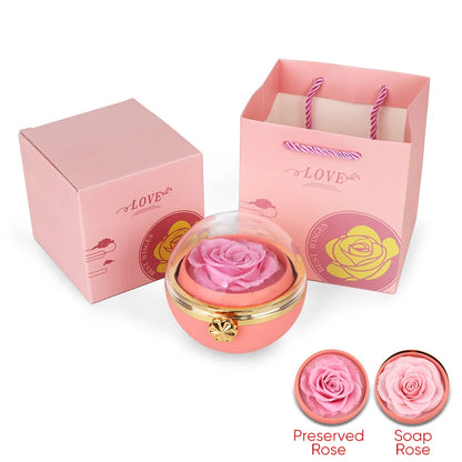 New Rotating Round Real Preserved Eternal Rose Gift Box Necklace or Ring Jewelry Storage Box