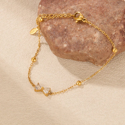 Elegant Bow Knot Zircon Bracelet for Women – Gold Stainless Steel Minimalist Titanium Steel Jewelry