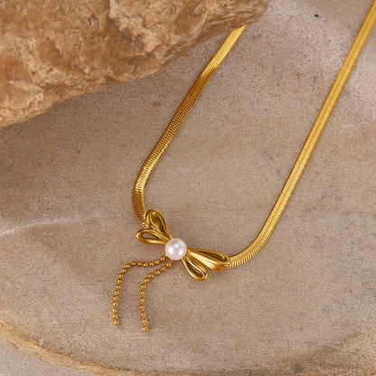 Elegant Stainless Steel Bow Necklace for Women – Minimalist Chic Titanium Steel Jewelry