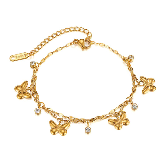 Elegant Double-Layer Butterfly Bracelet for Women – Stainless Steel Zircon Inlaid Fashion Jewelry
