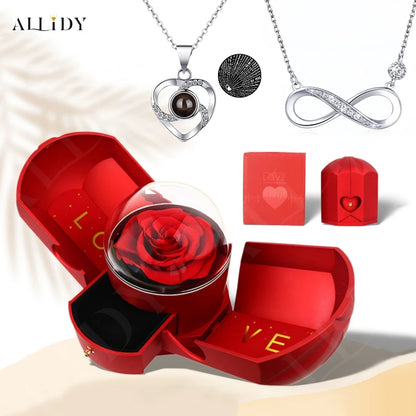 New Creative Double Open Preserved/Soap Rose Gift Box Drawer Jewelry Box Necklace Christmas Birthday Holiday Gift Set Box