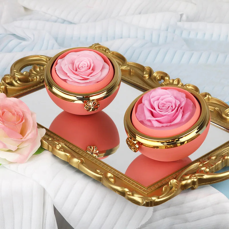 New Rotating Round Real Preserved Eternal Rose Gift Box Necklace or Ring Jewelry Storage Box