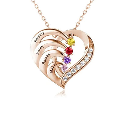 Family Custom Birthday Stone Engraved Heart-shaped Pendant Stainless Steel Necklace with Originality Drawer Jewelry Box Gifts