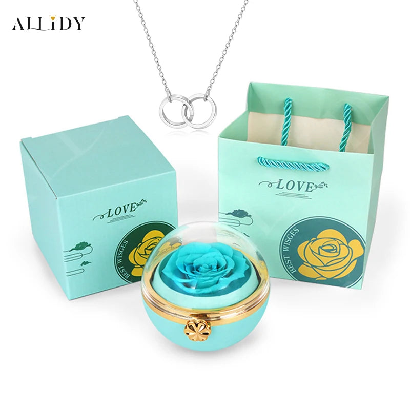 New Rotating Rose Round Jewelry Gift Box with Customized Name Stainless Steel Necklace Valentine's Day Marriage Proposal Gifts