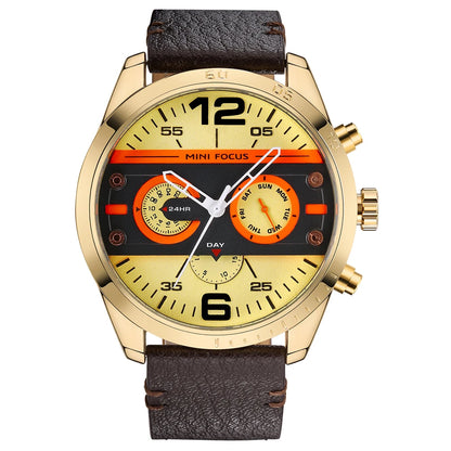 MINIFOCUS Men's Japanese Black Quartz Watch Multifunction Waterproof True Belt Trendy Casual Fashion Watch Gift for Men