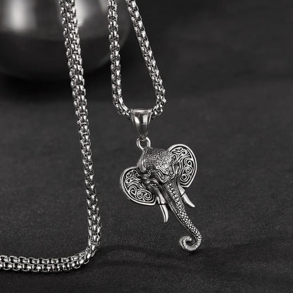 Men’s Retro Elephant Pendant Necklace – Creative Hip Hop Stainless Steel Chain Jewelry