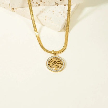 Vintage Fashion Life Tree Pendant Necklace Hollow Zircon Stainless Steel Necklace Bracelet Earrings Jewelry Set  Women's