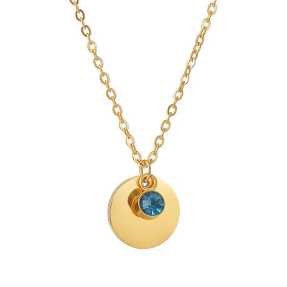 Stainless Steel Personalized Engraved Round Birthday Stone Pendant Necklace with Preserved Rose in Rotating Flower Gift Box