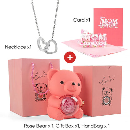 2025 New Beautiful 3D Mother's Day Card Roses Teddy Bear and Necklace Best Personalized Unique Mother’s Day Gifts for Mom