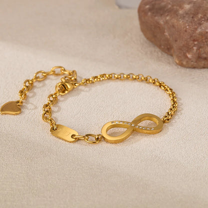 INS Style Stainless Steel Number 8 Zircon Chain Bracelet for Women