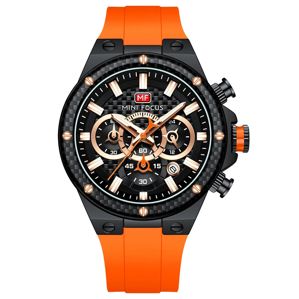 MINIFOCUS Men’s Sports Quartz Watch – Waterproof Chronograph Carbon Fiber Bezel Luminous Hands Multifunction Outdoor Timepiece