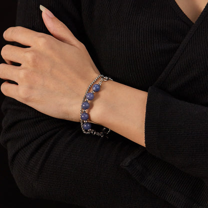 Unisex Double-Layer Chain Bracelet – Stainless Steel with Aventurine Stone, Niche Fashion Design for Men and Women