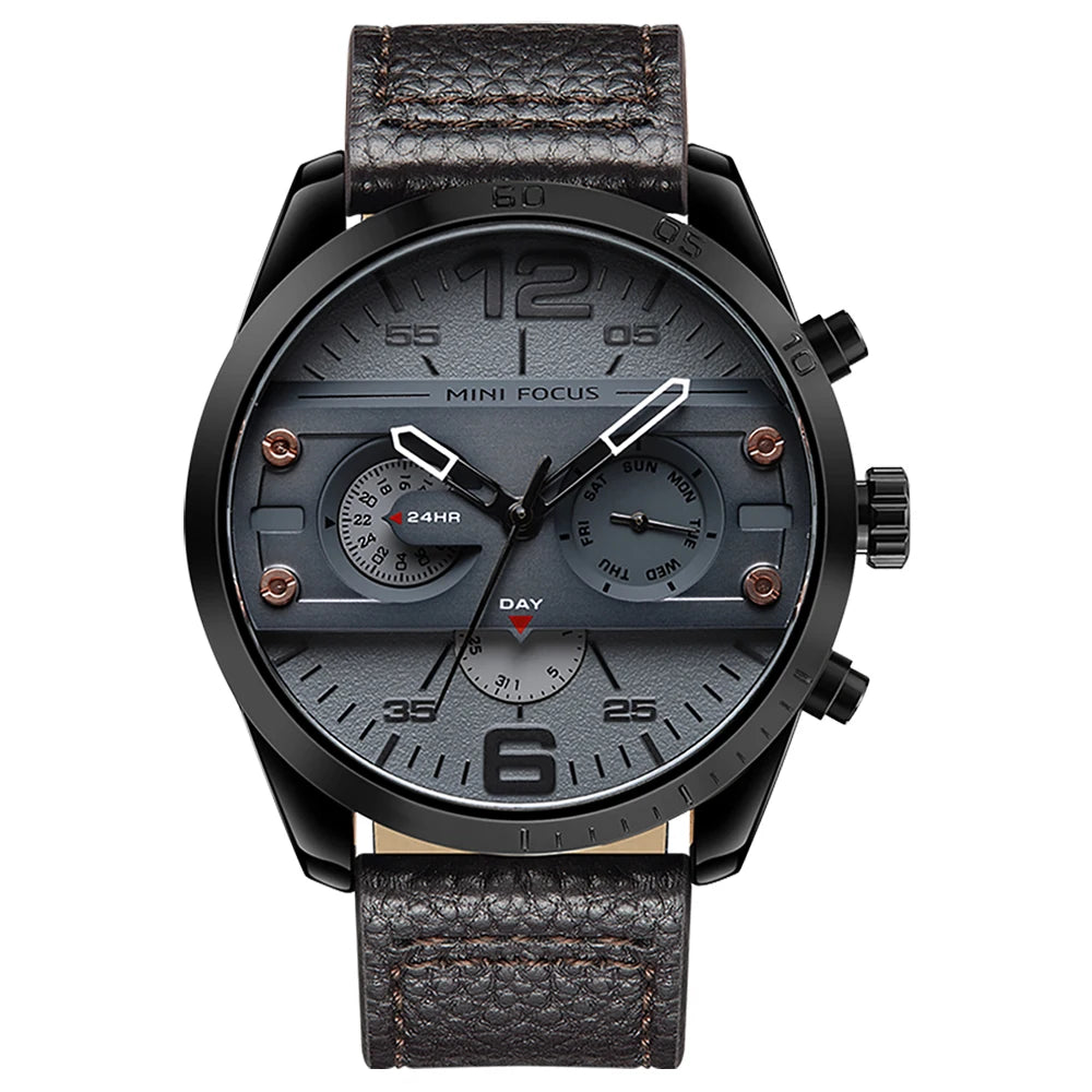 MINIFOCUS Men's Japanese Black Quartz Watch Multifunction Waterproof True Belt Trendy Casual Fashion Watch Gift for Men