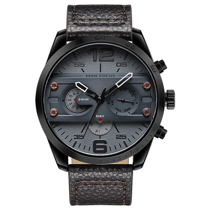 MINIFOCUS Men's Japanese Black Quartz Watch Multifunction Waterproof True Belt Trendy Casual Fashion Watch Gift for Men