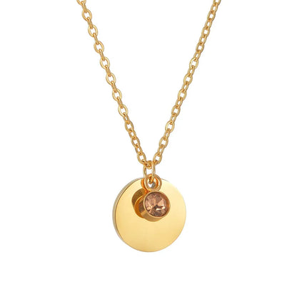 Stainless Steel Personalized Engraved Round Birthday Stone Pendant Necklace with Preserved Rose in Rotating Flower Gift Box